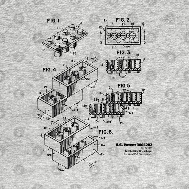 1961 Toy Building Brick (Lego) Patent Drawing - 001 Dark by blackf0rk